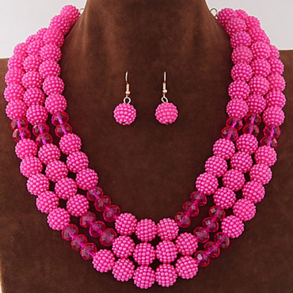 Women's Metal Trend Fashion Wild Gorgeous Imitation Pearl Ball Necklace Earrings Sets  