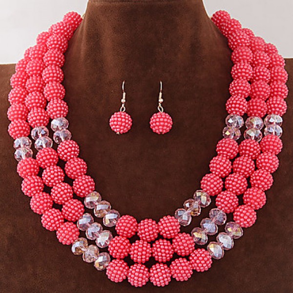 Women's Metal Trend Fashion Wild Gorgeous Imitation Pearl Ball Necklace Earrings Sets  