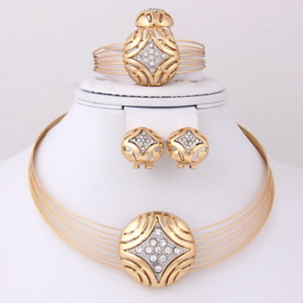 Gold-plated Fashion romantic heart line(Including Necklace, Earring, Bracelet, Ring) Jewelry Sets  