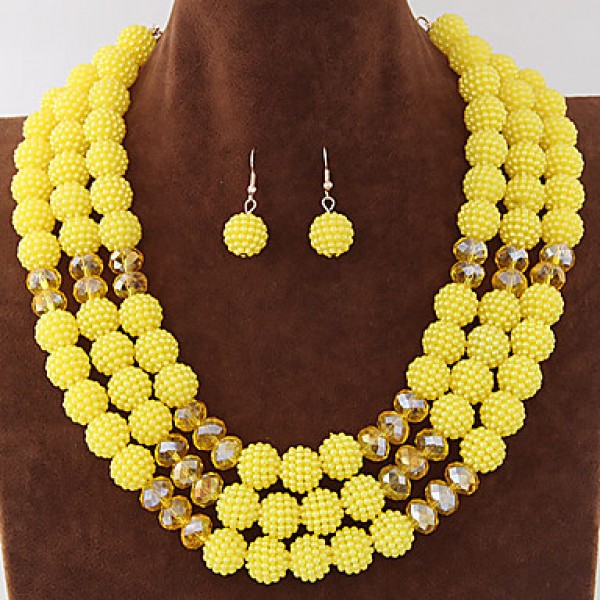 Women's Metal Trend Fashion Wild Gorgeous Imitation Pearl Ball Necklace Earrings Sets  