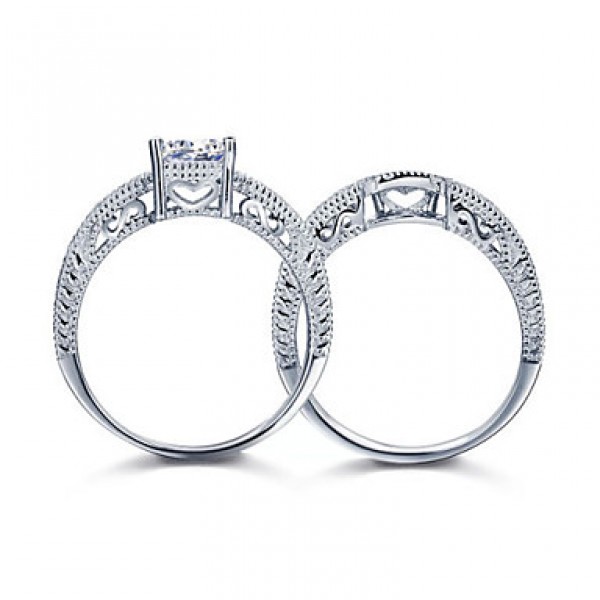 New 2015 Luxurious WeddingBridal Sets 925 Sterling Silver White Cubic Zirconia Rings For Women