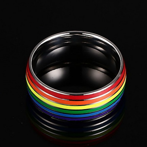 Unisex Rainbow Gay Pride Colorful Pattern Stainless Steel Band Ring