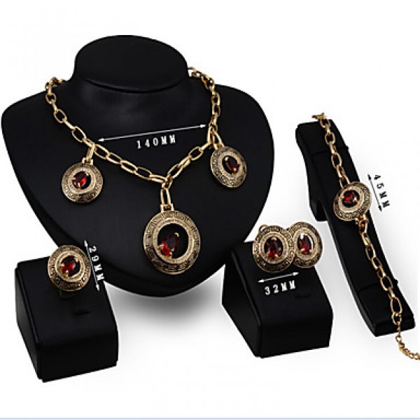 The new European retro exaggerated Necklace Earrings Bracelet Ring Set  