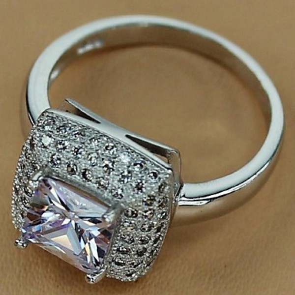 Fashion 925 Silver Plated Copper Zircon Ring