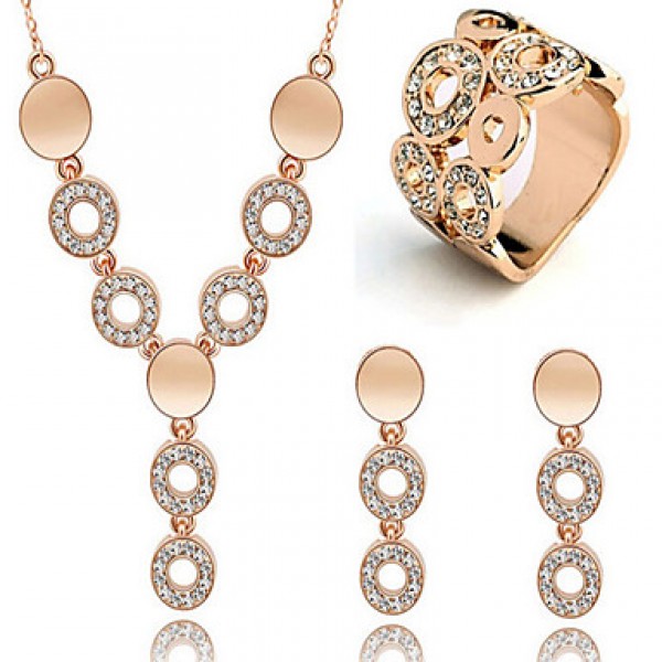 Happiness full diamond necklace ring circle Crystal Earrings Set  