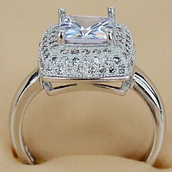 Fashion 925 Silver Plated Copper Zircon Ring