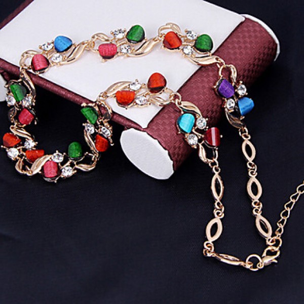 Women Vintage Gold Plated / Alloy / Rhinestone / Resin Necklace / Earrings / Bracelet / Ring Jewelry Sets  