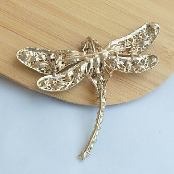 Women's Classic Alloy Gold-tone Turquoise Rhinestone Crystal Dragonfly Brooch Pin