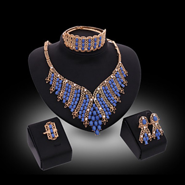 Crystal Jewelry Set Gold Plated Jewelry Set With Crystal Necklace For Bridal Bridal Wedding Party  