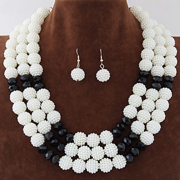 Women's Metal Trend Fashion Wild Gorgeous Imitation Pearl Ball Necklace Earrings Sets  