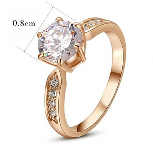 Women's Classic 18K Rose Gold Plated with 6 Prongs Simulated Diamond Stone Pendant Necklace Earrings Ring Set  