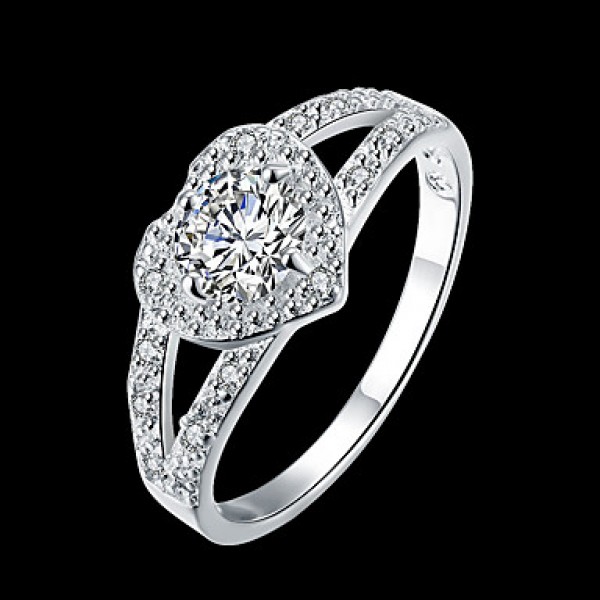 Fashion jewelry 925 silver ring Band rings for women wedding Gem-set crystal zircon hollow out heart rings R388