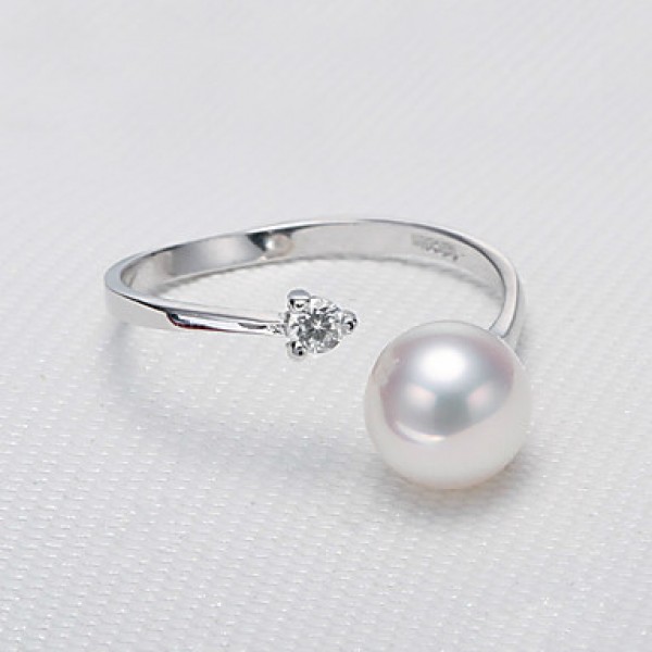 Lady's Ring Exquisite Silver Pearl Rhinestone Rings