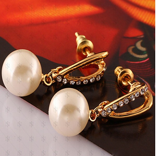 18K ladies Pearl Jewelry Necklace Earrings Set  