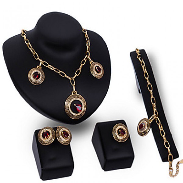 The new European retro exaggerated Necklace Earrings Bracelet Ring Set  