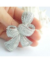 Women's Trendy Alloy Silver-tone Rhinestone Crystal Bowknot Wedding Bridal Brooch