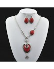 Vintage Look Antique Silver Red Turquoise Lava Stone Necklace Earring Jewelry Set(1Set)  