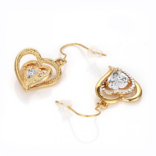 Women's 18k Yellow Gold Plated Clear Cubic Zirconia Simulated Diamond Heart Pendant Necklace Earrings Set  