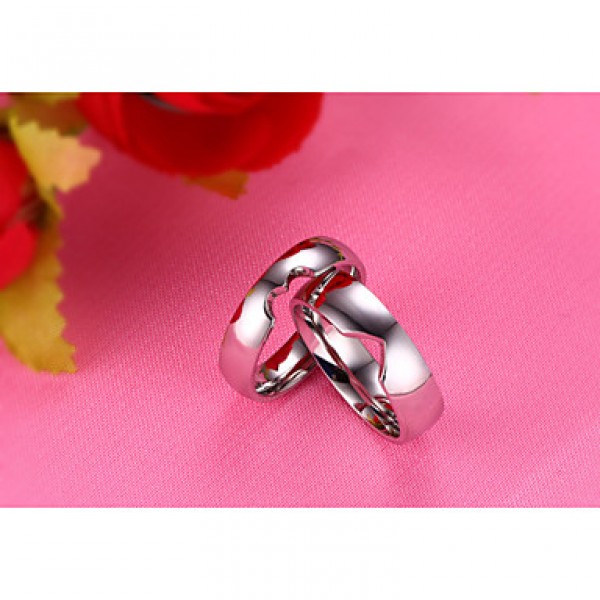 Contracted Heart Puzzle Smooth Couples Stainless Steel Ring