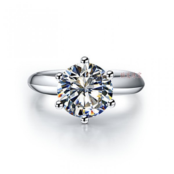 T Genuine Guarantee 2CT Solitaire Ringer Engagement Female Diamond 6Prongs Setting 925 Silver 18K Gold Plated