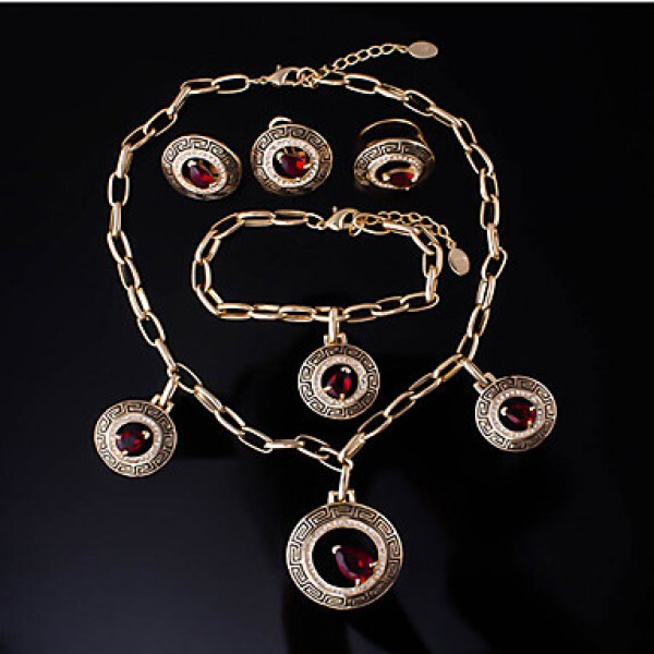 The new European retro exaggerated Necklace Earrings Bracelet Ring Set  