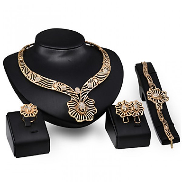 Women Latest Fashion Alloy Rhinestone Imitation Pearl Necklace/Earrings/Bracelets/Rings Sets  