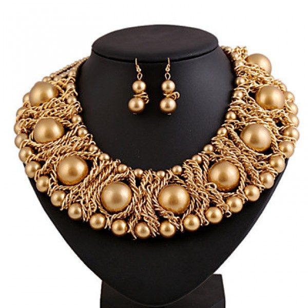 Women Latest Fashion Alloy Rhinestone Imitation Pearl Necklace/Earrings Sets  