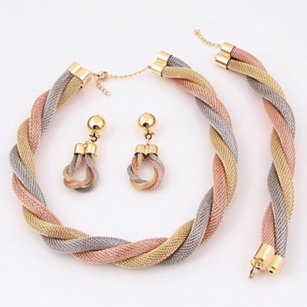 Gold-plated Fashion romantic heart line(Including Necklace, Earring, Bracelet) Jewelry Sets  