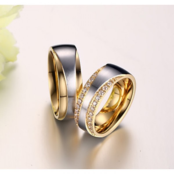 Drill Super Luxury with Zirconium Drill 18 K Gold Titanium Steel Couples Ring