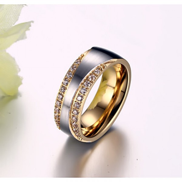 Drill Super Luxury with Zirconium Drill 18 K Gold Titanium Steel Couples Ring