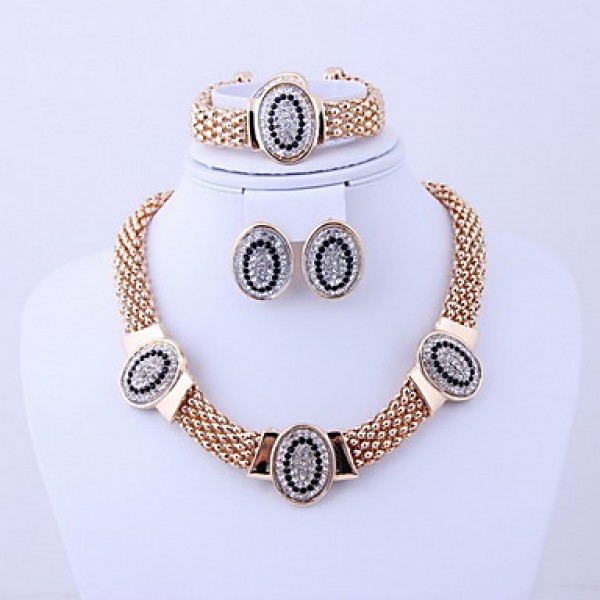 Classic Party Crystal Alloy Gold Plated (Including Necklace, Earring, Bracelet, Ring) Jewelry Sets  