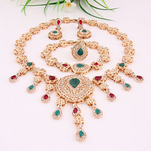 Luxury Weeding Zircon 18k Gold Plated (Including Necklace, Earring, Bracelet, Ring) Jewelry Sets  